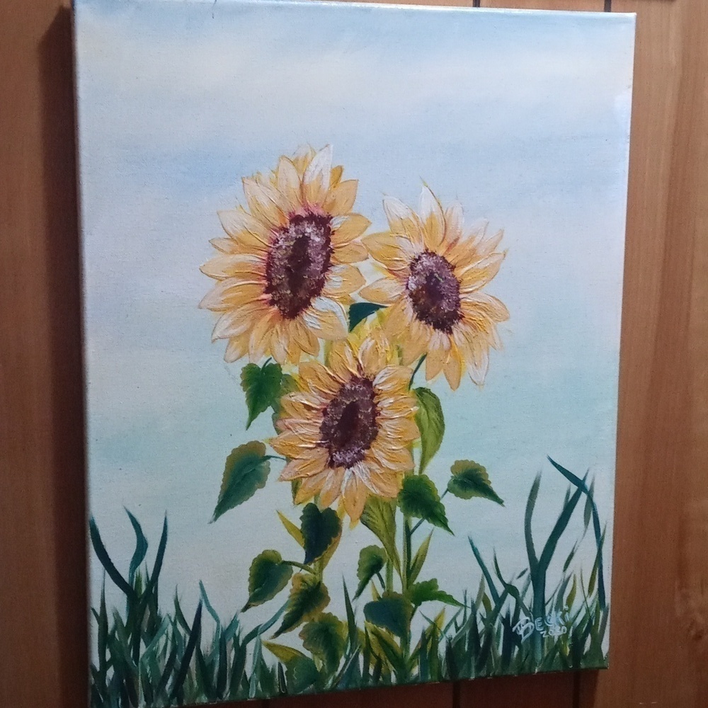 Sunflower love 16x20 original on stretched canvas by Becki